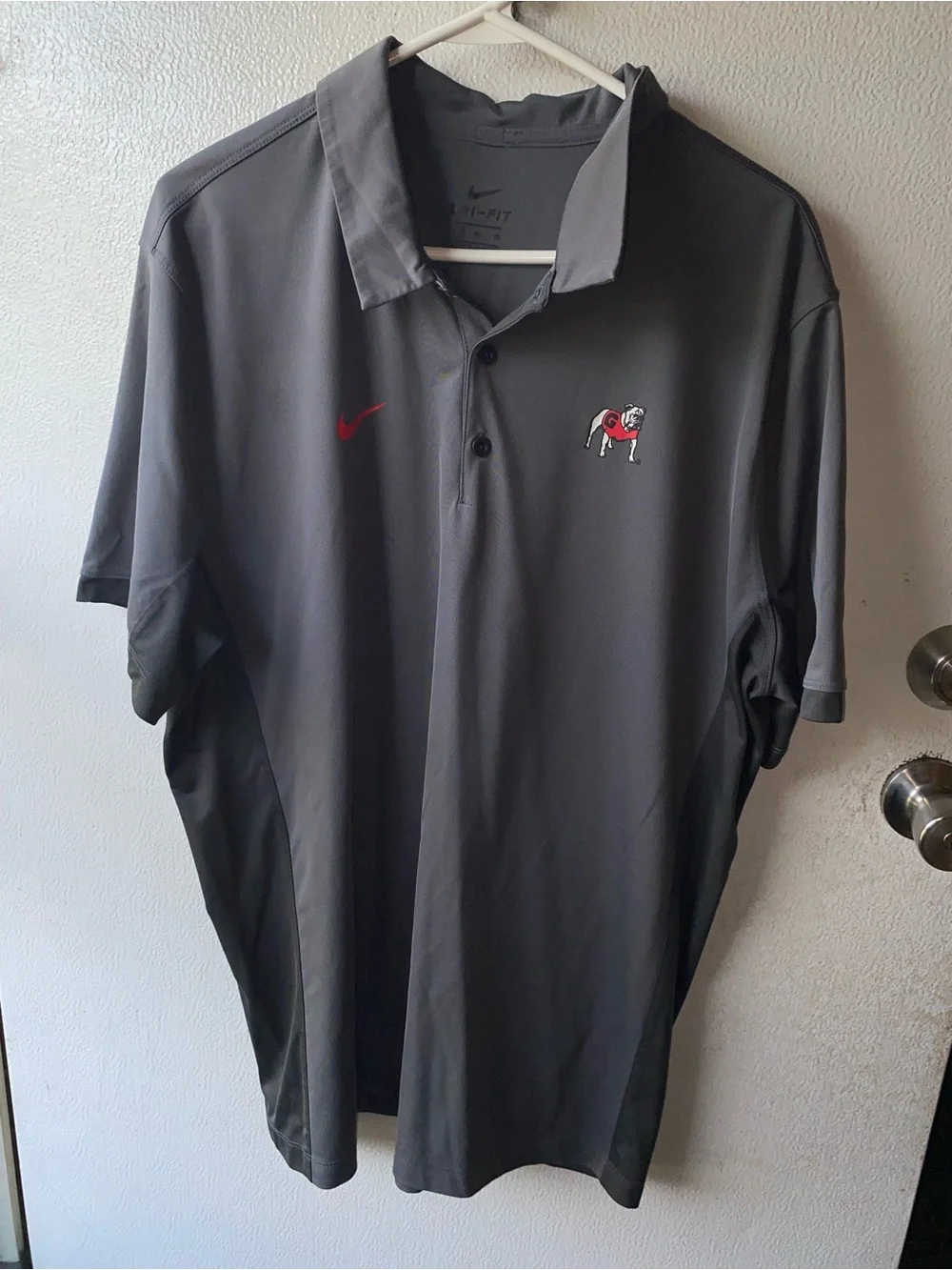 Nike Men’s Gray Polo with Red Swoosh & Bulldog Embroidery